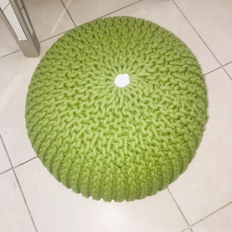 Puf tejido redondo verde otomano puf reposapiés taburete puf asiento de piso decoración Foto 3 de 4