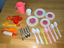 Vintage Plastic/Aluminum Child's Kitchen Toy Dish  Tea Set Mix LOT 26pc SEE