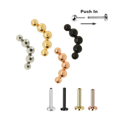 Titan Stecksystem Labret 5er Kugel Bogen Ohr Helix Piercing Push in Pin Gold Sw