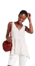 NEW MAEVE BY ANTHROPOLOGIE Alayna Sleeveless Tunic in White  Brown Stripe XS