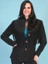 1980's Women Western Cowgirl Suede Jacket Leather Fringe Short Coats