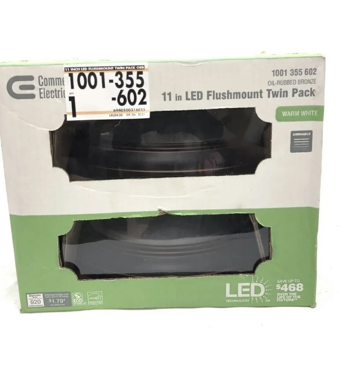 Commercial Electric 11 in. 100 Watt Equiv Oil Rubbed Bronze LED Flush Mount 2 Pk