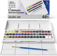 Winsor & Newton Cotman Watercolour, set da studio, 45 acquerelli e 1 pennello
