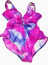 Ladies Size 12 Vintage 1 Piece Bathing Suit Bright Beautiful 1980's Purple Pink