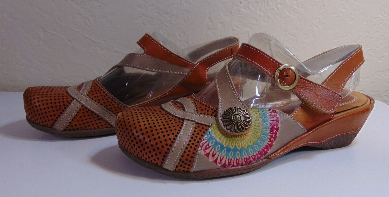 L'Artiste by Spring Step Parkway Sandals Size 39 US 8.5 Cognac Brown Leather