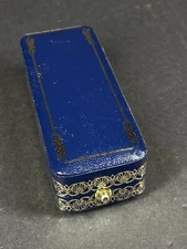 Vintage Blue Leather & Gold Stickpin Box w Outer Box Approx 40 Yrs Old NeverUsed