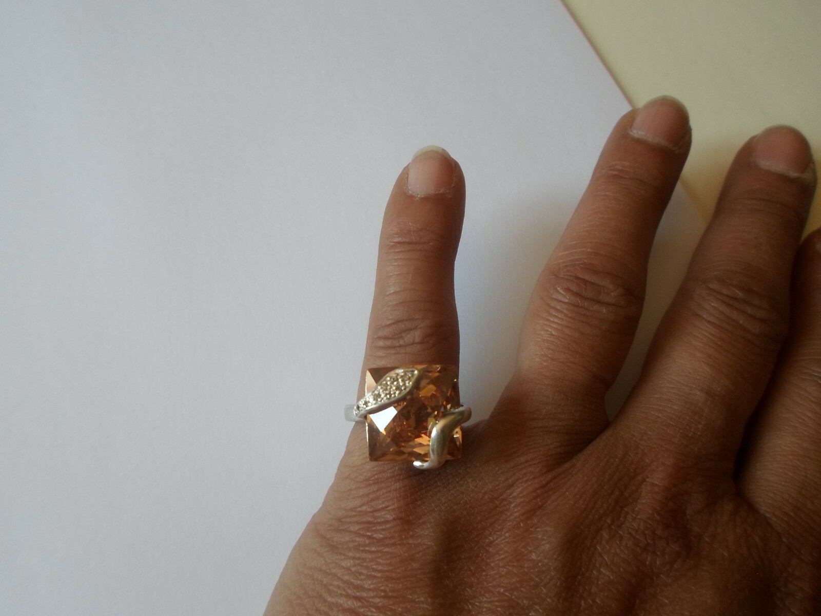 solid silver ring, orange square, snake head, siz… - image 2