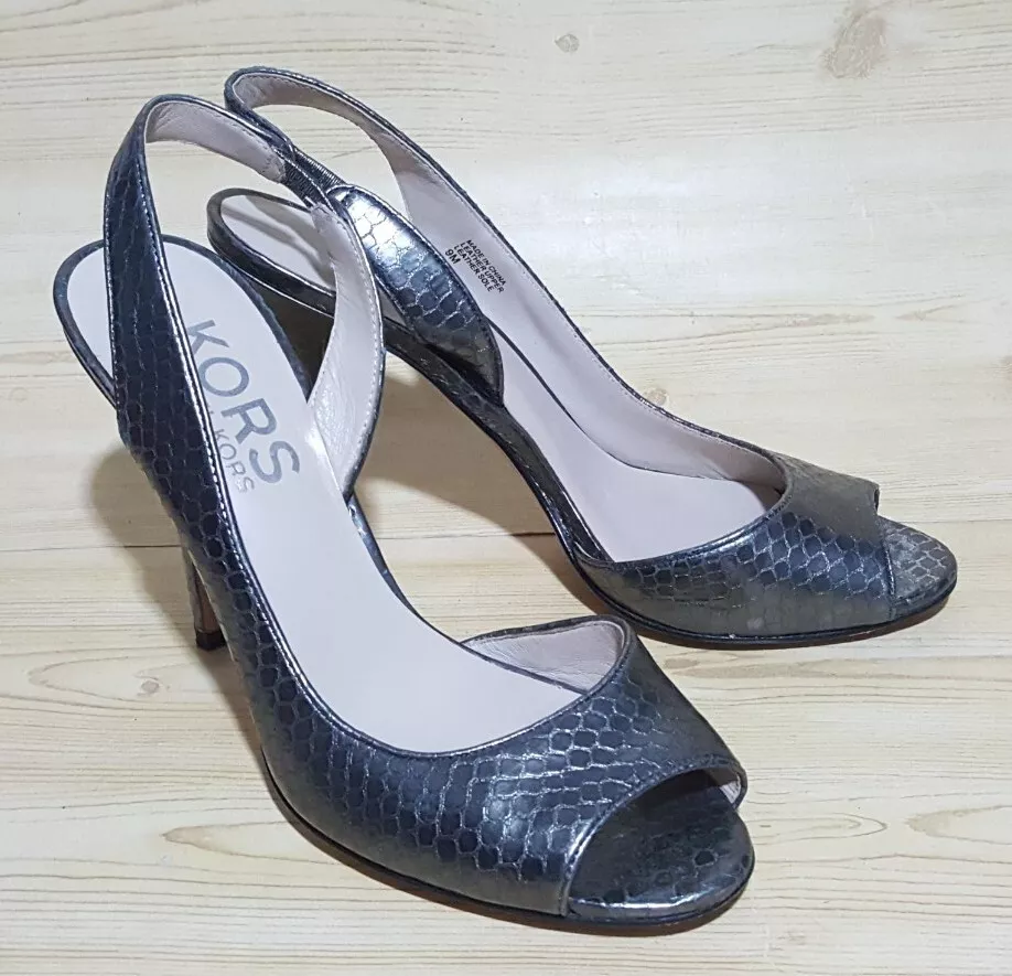 Michael Kors Snake Print Peep Toe Slingback Heels Sandals Antique Bronze 9 M