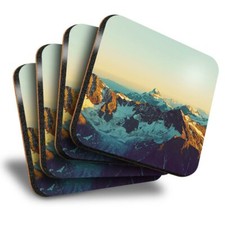 Set of 4 Square Coasters - Snowy Mountain Peak Alpine  #13003