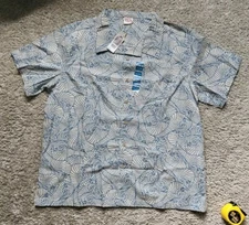 Barefoot In Paradise Blue Wave Print Hawaiian Shirt Men's Size XXL NWT