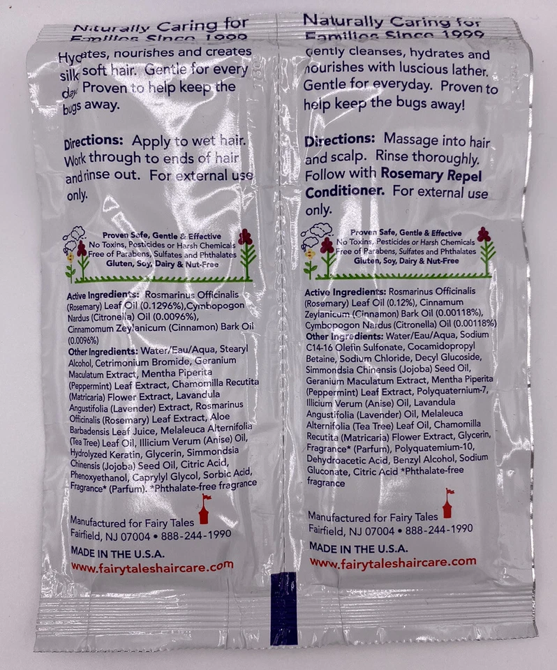 Fairy Tales Romero Repelente Niños CHAMPÚ Y ACONDICIONADOR Tamaño de Viaje 15 ml - Lote de 3 Foto 2 de 2