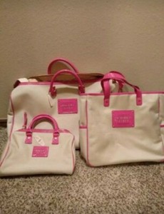 Victoria's Secret Carry On Luggage Tote Handbag Purse Pink Gold Tan Zipper NWT
