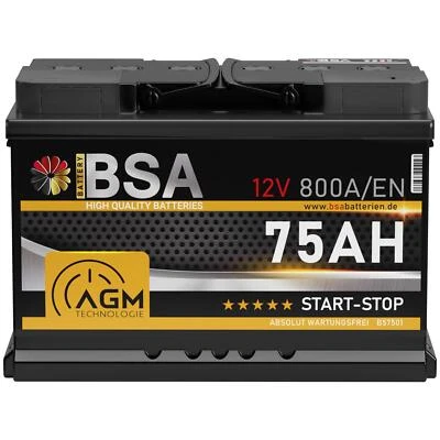 BSA BATTERIEN BSA AGM Batterie 12V 75Ah 800A Autobatterie Start Stop Starterbatterie VRLA 70Ah