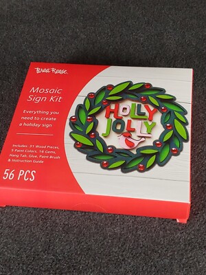Brea Reese Mosaic Christmas Wreath Sign Kit 56 Pieces Holly Jolly Bird New