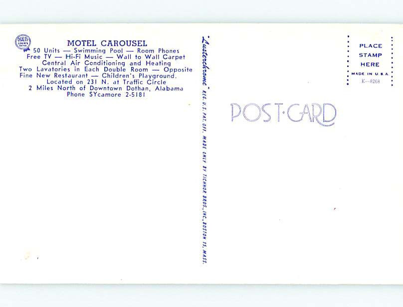 Unused Pre1980 CAROUSEL MOTEL Dothan Alabama AL make an offer n7063 eBay