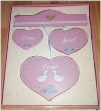 Vintage Wooden, French Country Farmhouse, 4-PC Wall Decor, Home Sweet Home, Pink