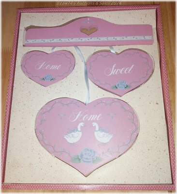 Vintage Wooden, French Country Farmhouse, 4-PC Wall Decor, Home Sweet Home, Pink