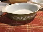 Vintage Pyrex Spring Blossom Green Crazy Daisy 2.5 Qt Oval Casserole Dish 045