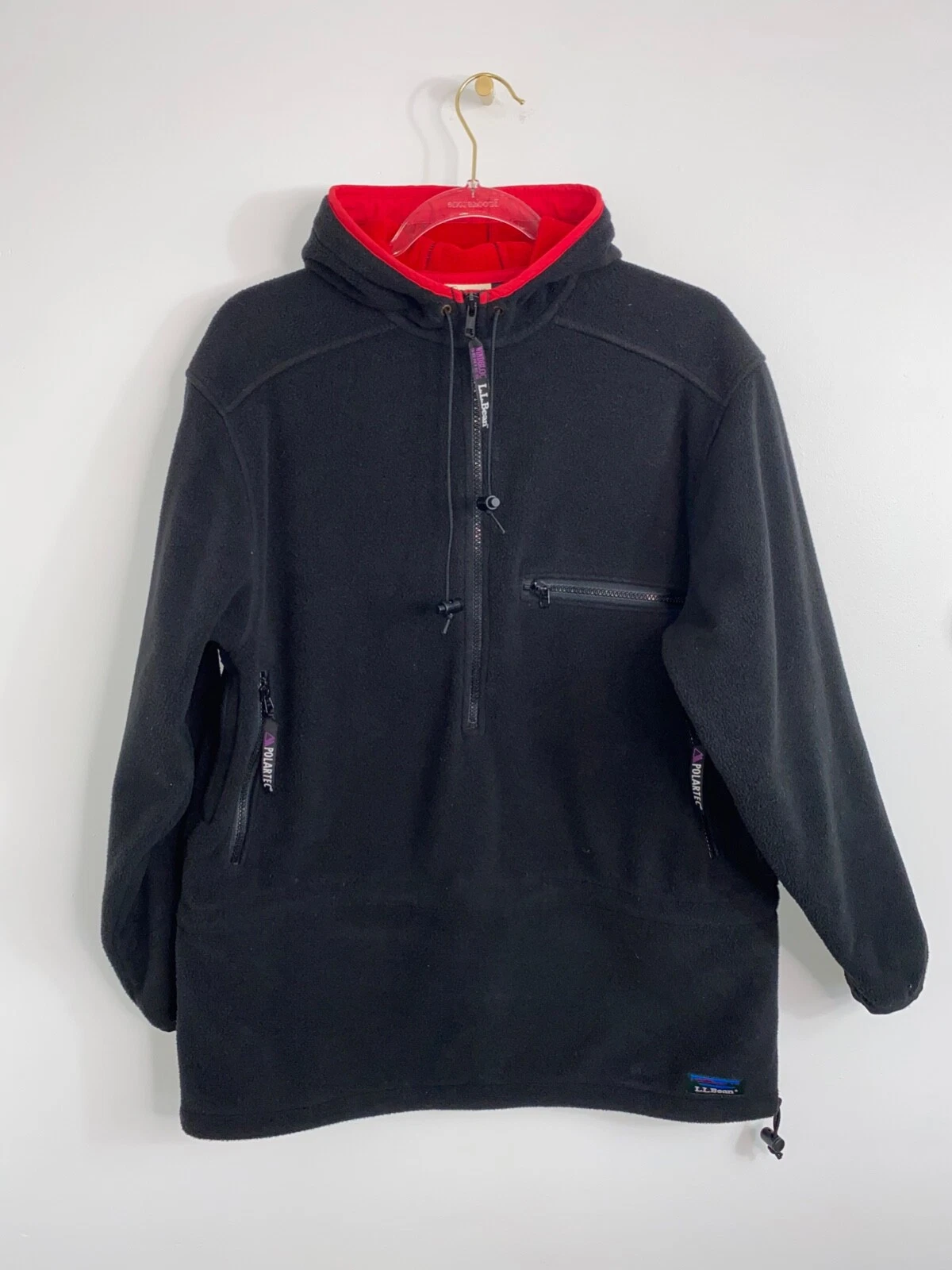LL BEAN Vtg Women’s Medium 1/3 Zip LS Hooded Fleece Pullover Sweatshirt POLARTEC