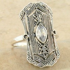 CLASSIC ART DECO STYLE 925 STERLING SILVER MARQUISE CZ RING 1047X