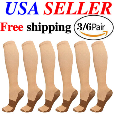 3/6PK Copper Compression Socks Support Swelling Edema Flight Travel Sports Hose