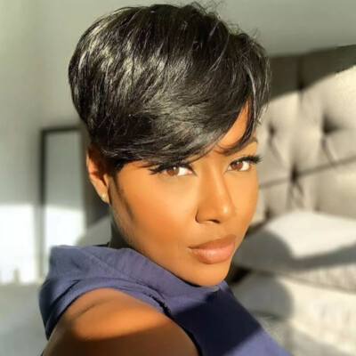 100% Virgin Human Hair Pixie Cut Wig with Bangs Glueless Lace Closure for Black Amazon.com : Pixie Cut Wig Human Hair Short Glueless Wigs  main image 3