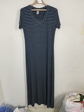 Tommy Bahama Womens Dress Medium Beachy Coastal Nautical Striped Maxi Tee Blue 
