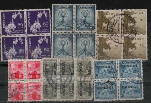 Machine Cancel Block Ecuadorian Stamps