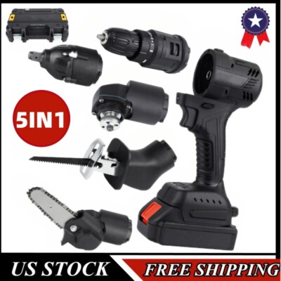 Cordless Combo Tool Kit Brushless 5in1 Power Drill Impact Saw Set w/ 2 Batteries