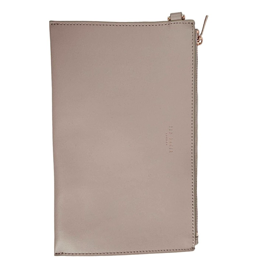 Ted Baker Clutch Purse Bag Neutral Pink Leather Rose Gold Zipper