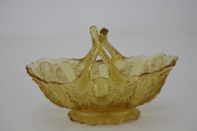 Vintage (1930er Jahre) Fenton Glas Bernstein Gänseblümchen, Knopf Split Zweig Glaskorb