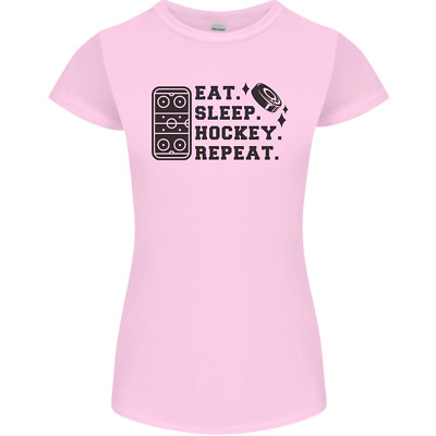 Lustiges Damen-T-Shirt Eat Sleep Hockey Repeat Street Ice Petite Cut