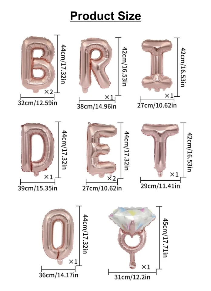 Juego de globos de papel de aluminio de 16" Bride to Be de 10 piezas para boda despedida de soltera Bunting Foto 2 de 2