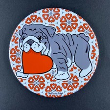 Blue and White English Bulldog Valentines Day Pin Button Badge Dog Accessories