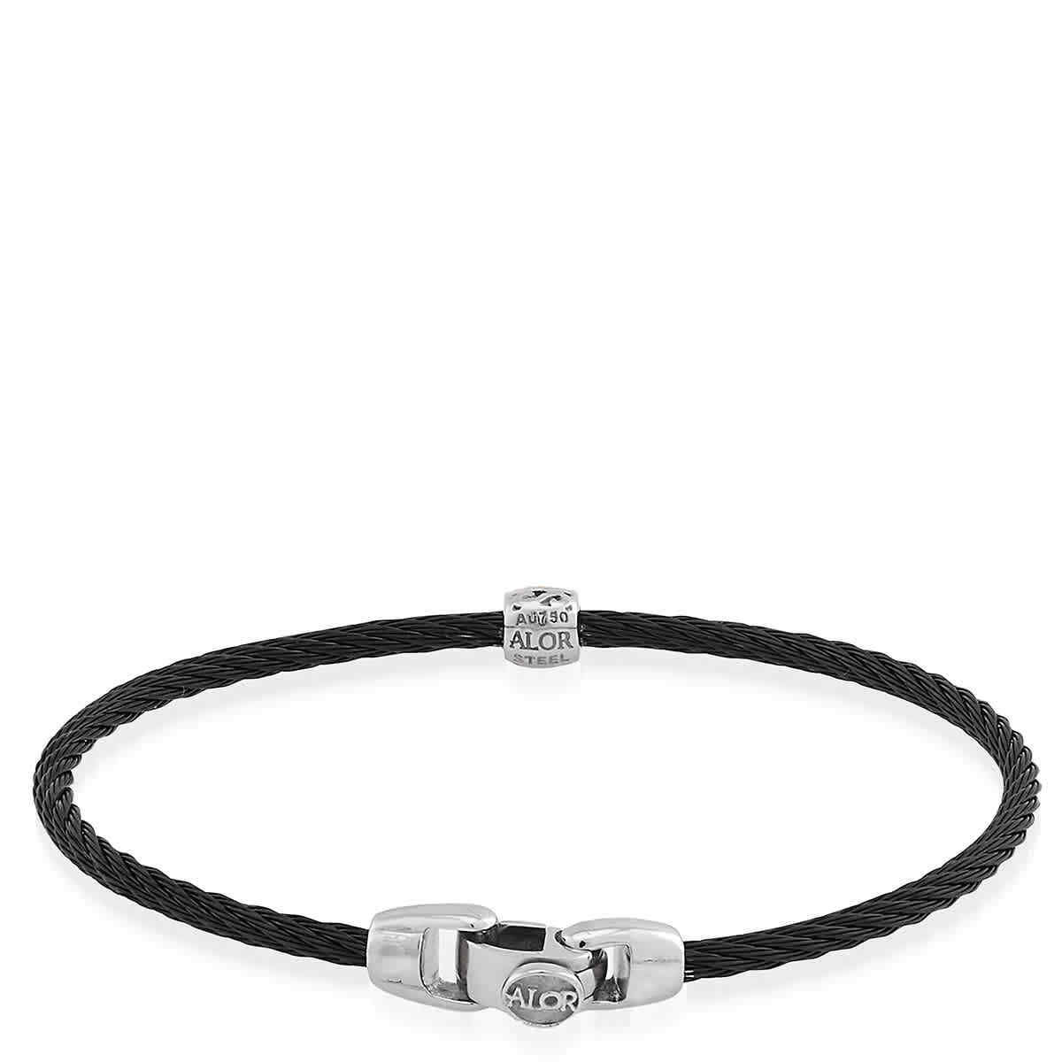 Браслет ALOR Black Cable Single Barrel Station с возможностью наращивания на одном кабеле из белого золота 18 карат -