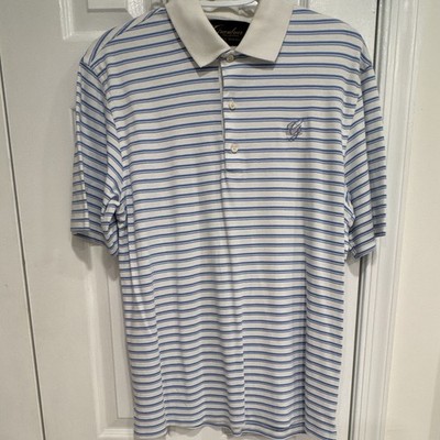 Greg Norman Greenbrier Collection Striped White/Blue Polo Short Sleeve Men s M
