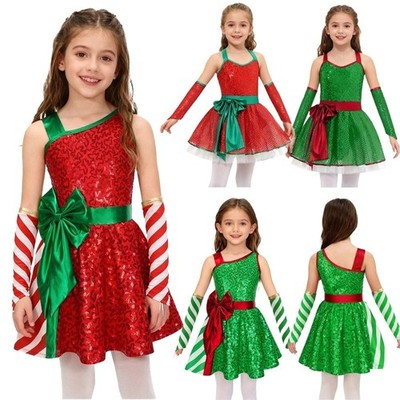 Kinder Mädchen Gestreiftes Tutu Tanzkleid Weihnachtsfeier Zuckerstangen Kostüm