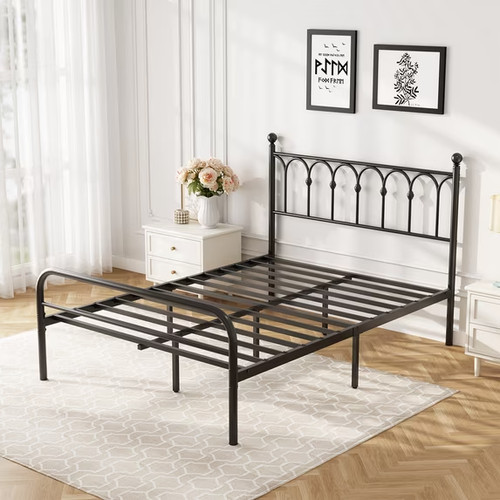 Gianna  Black  Full Metal Platform Bed Frame with Steel Slat Support,