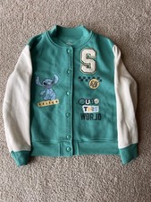 Disney Stitch Youth Varsity Jacket Size Medium Music Festival Green and Cream