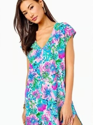 Lilly Pulitzer Talli V-neck Cover-Up - Mandevilla Baby Paradise Petals - size L