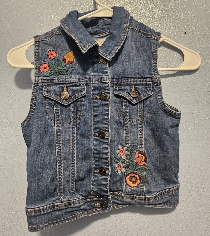 Floral Embroidered Denim Vest Girls Size 10