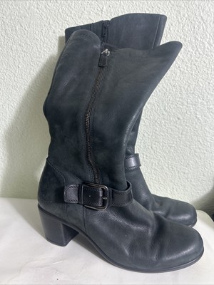ECCO Shape 55 Tall Riding Boot Women's 8-8.5 Black Leather Block Heel Side Zip