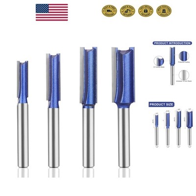 Durable Professional Router Bit Set - 4 Double Flute Sizes with Teflon Coating