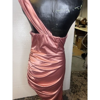 Marthea Pink Satin Corset Off the Shoulder Midi Asymmetrical Dress large |  eBay