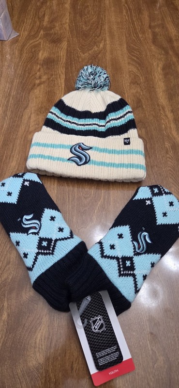 Seattle Kraken Used Hat And NWT Youth Glove Lot