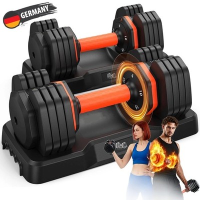 10 in 1 Hantelset Kurzhanteln, 2x11kg/1x25kg Verstellbare Hantel, Smart-Click