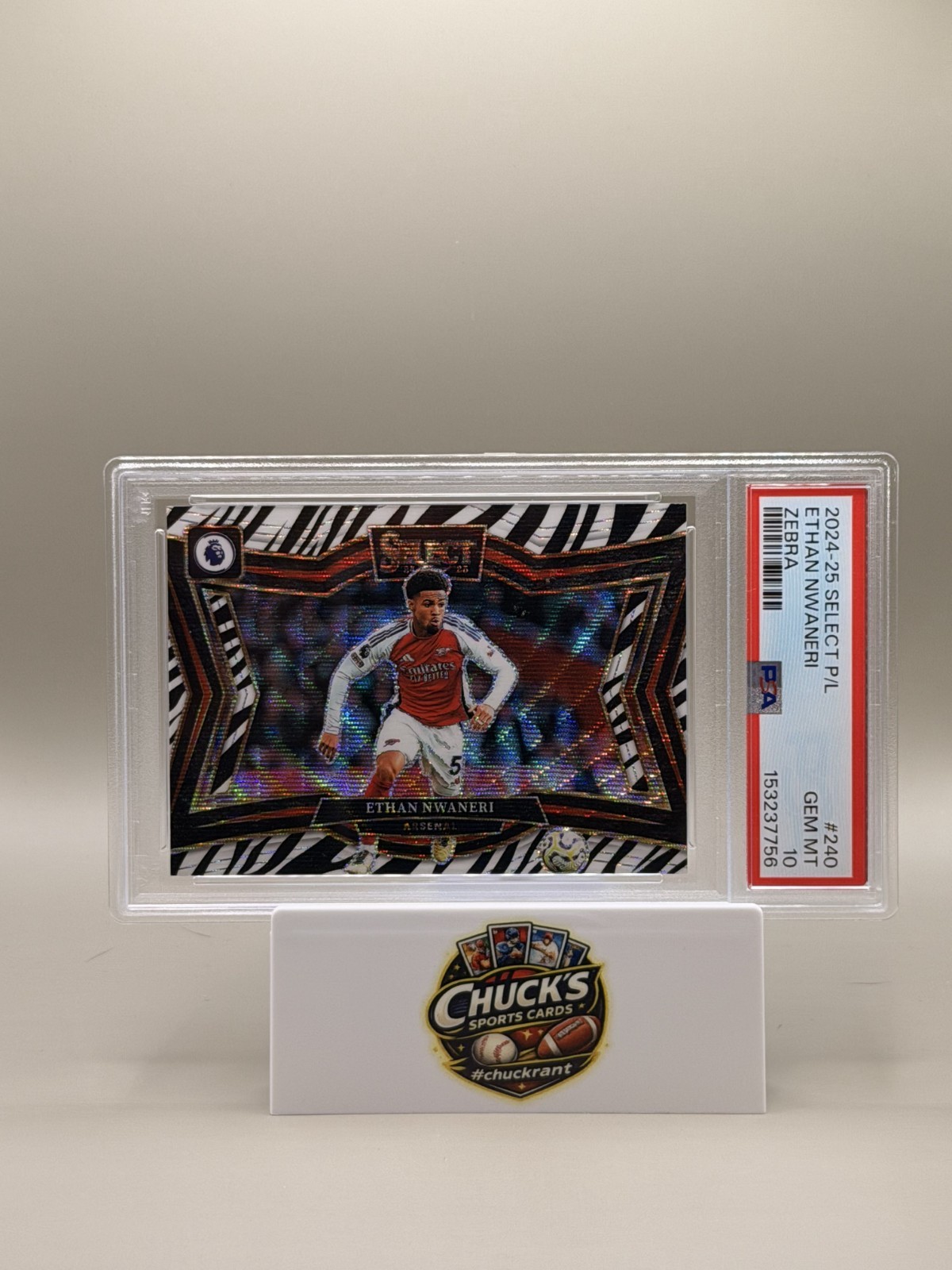 2024-25 Panini Select Ethan Nwaneri Zebra PSA 10 SSP Arsenal #240 Field Level