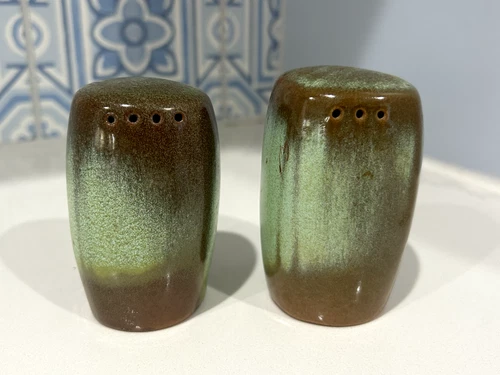 Vintage Frankoma Plainsman Salt and Pepper Shakers Prairie Green 3”