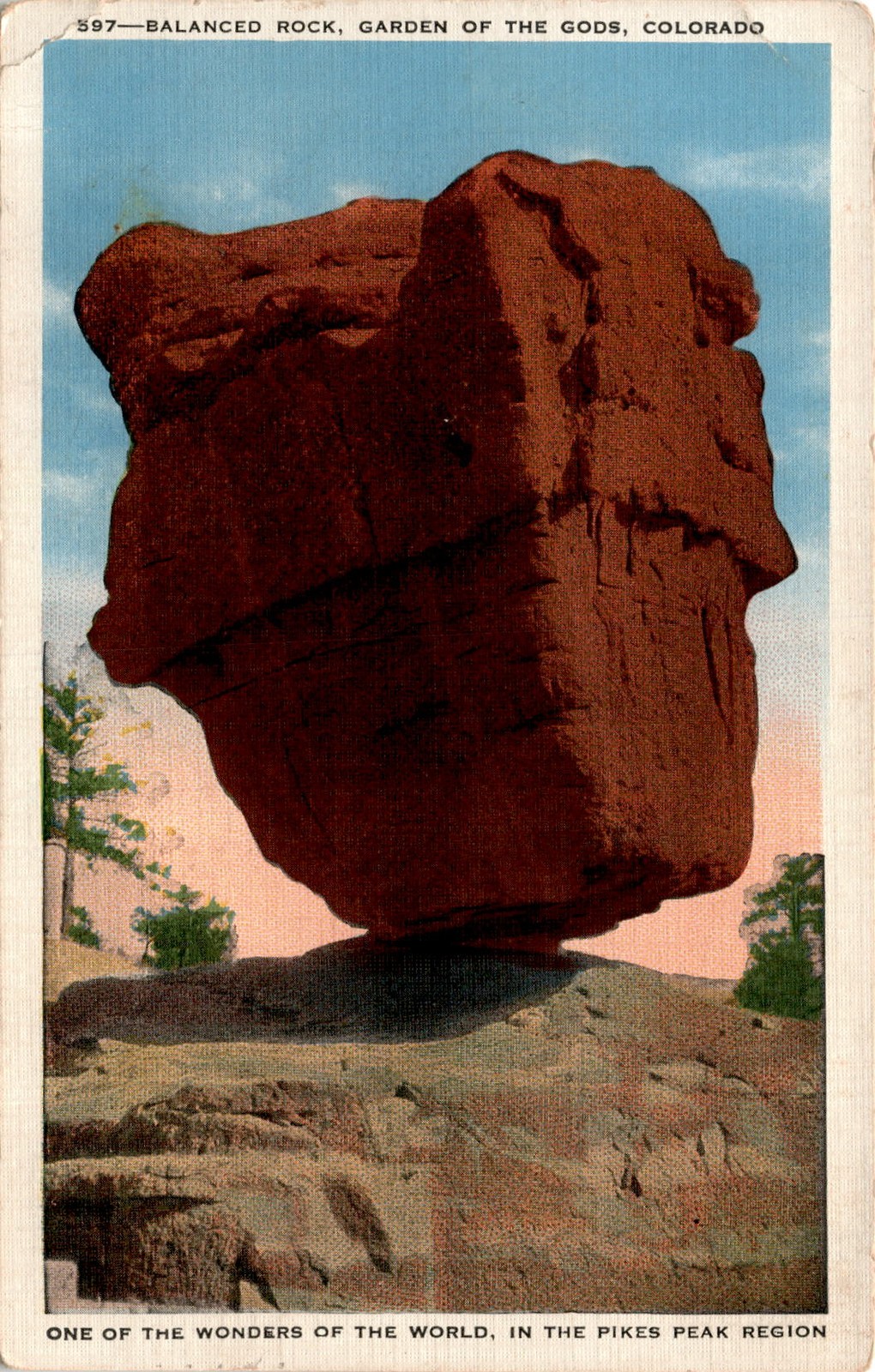 BALANCED ROCK, GARDEN OF THE GODS, COLORADO, PIKES PEAK Postcard