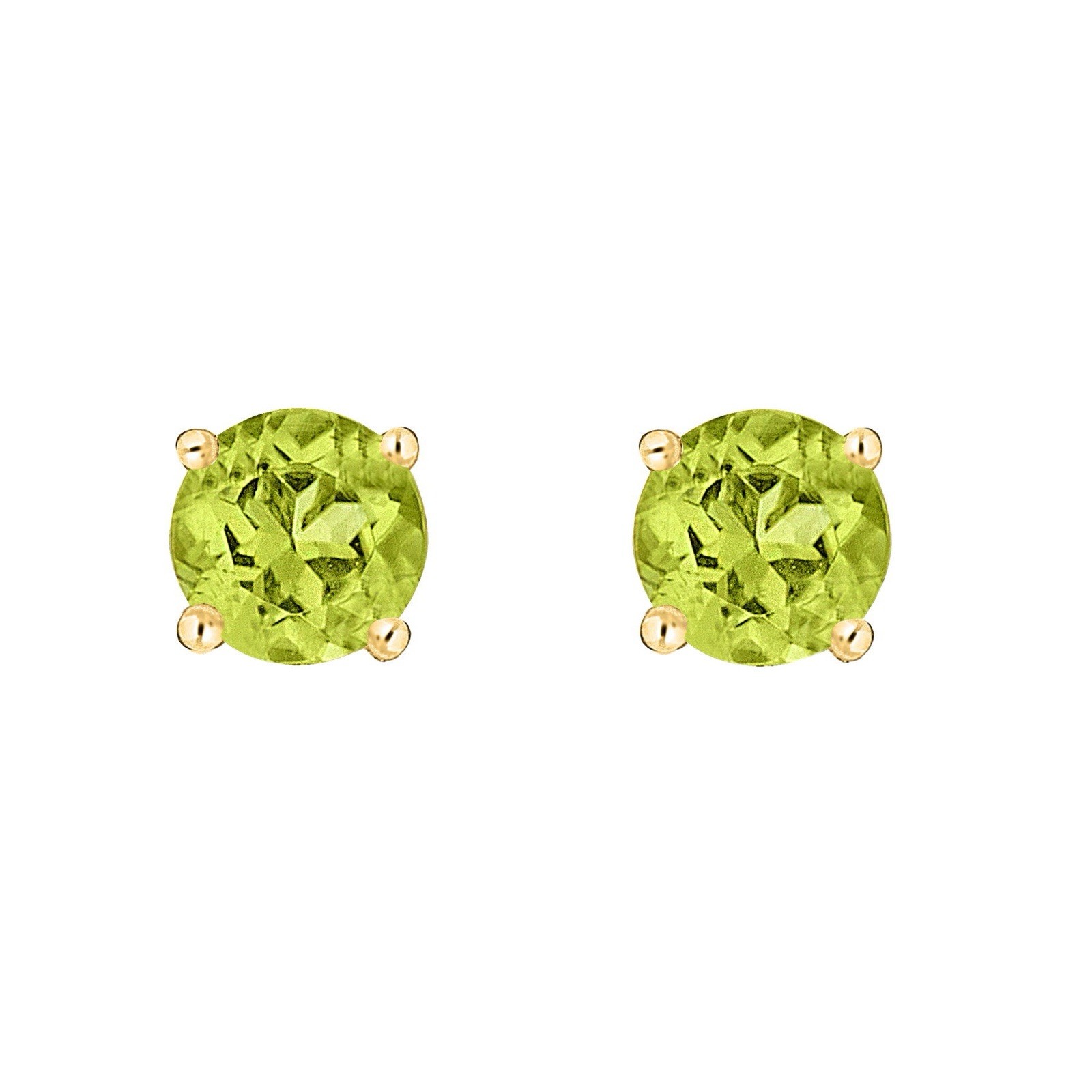 14K Round Peridot Stud Earrings - 14 Karat Yellow Gold - August Birthstone Gift